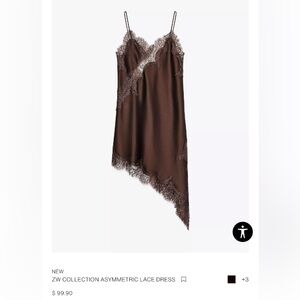 Zara Brown Asymmetrical Lace Slip Dress